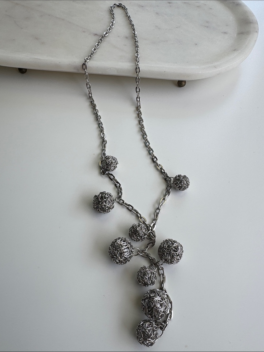 Elegant Silver Filigree Ball Pendant Necklace - Women Jewelry